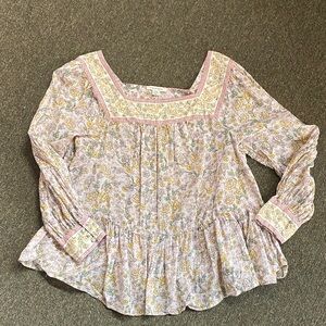 American Eagle Outfitters Pink and Yellow Floral Blouse